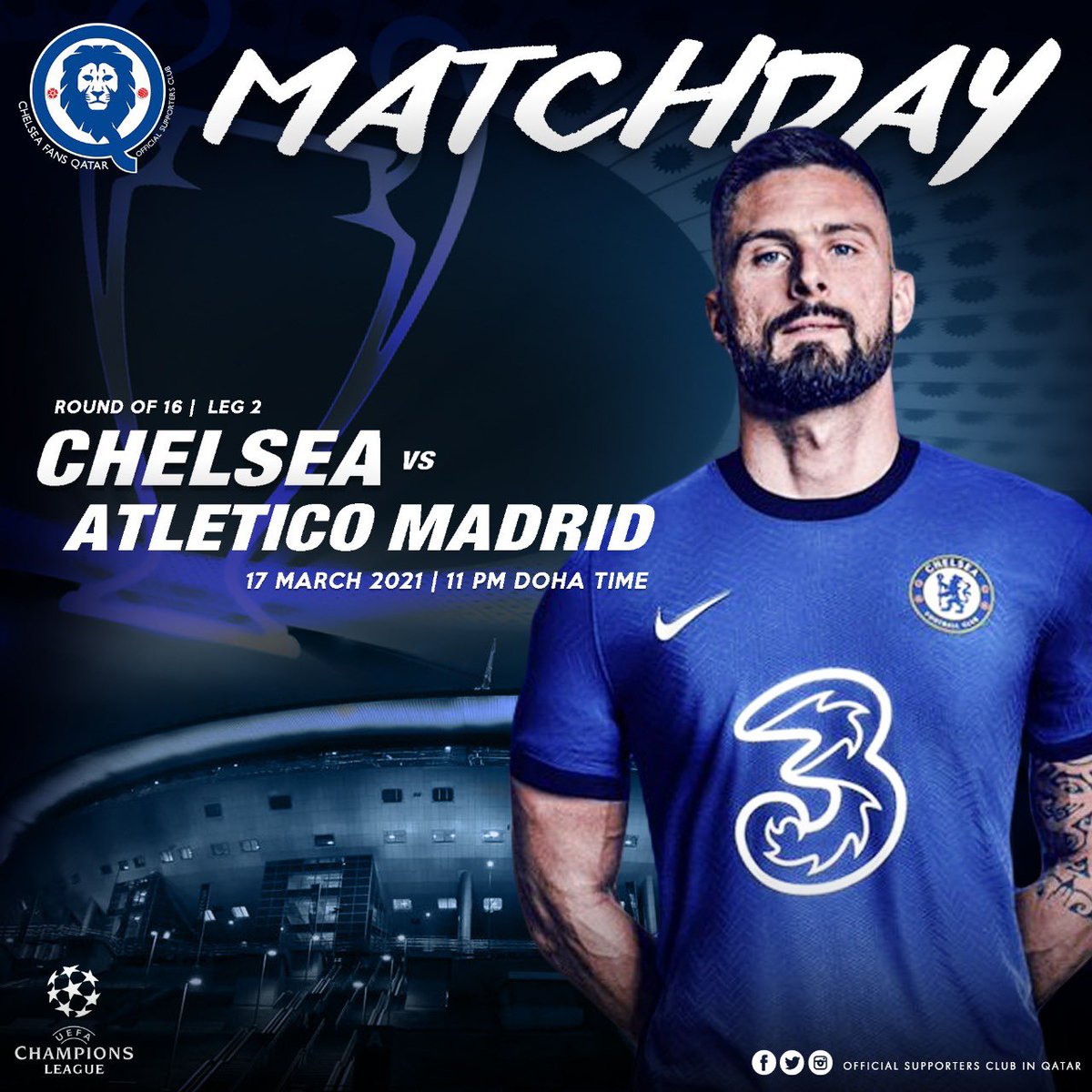 Champions League!!
Round Of 16 
Chelsea vs Atletico Madrid 
KTBFFH 💙

#cfc #chelsea #cfq #chelseafanqatar #blues #uefachampionsleague #ucl #officialsupportersclub #doha #qatar #atleticomadrid #giroud