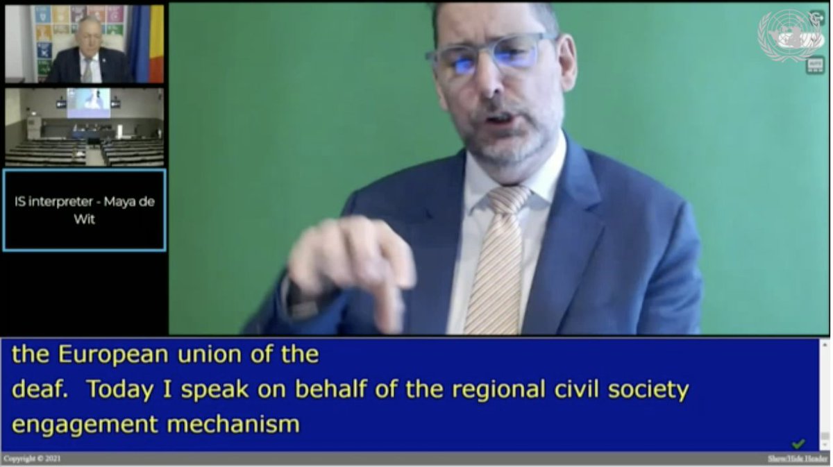 EUD_Brussels's tweet photo. During the #accessible #RFSD21 @EUD_Brussels as part of the constituency of #pwd of the @UNECE Regional #CivilSociety Engagement Mechanism #RCEM delivers the statement on key actions to tackle the socio-economic impact of #COVID-19 and to promote a #sustainable recovery❗ https://t.co/wJXO8nQzAx