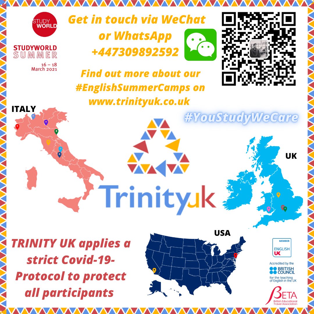 TrinityIntEd's tweet image. #StudyWorldSummer2021 Did you know that we offer safe and quality #EnglishSummerCamps in #UK #USA and #ITALY for #YoungLearners of English? #FindOutMore and #GetInTouch with us for our #promotions and #offers! #IntlEd #EFL #YouStudyWeCare @studyworldfair trinityuk.co.uk