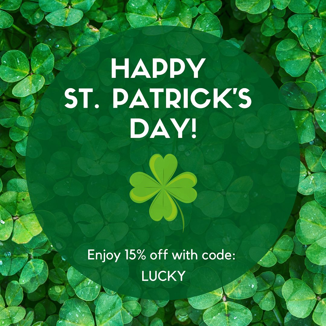 It's St. Patrick's Day! 🍀

As an Irish owned business, we welcome you to join our celebration! 🎉

Enjoy 15% off today with code LUCKY: bit.ly/320Q1lT
