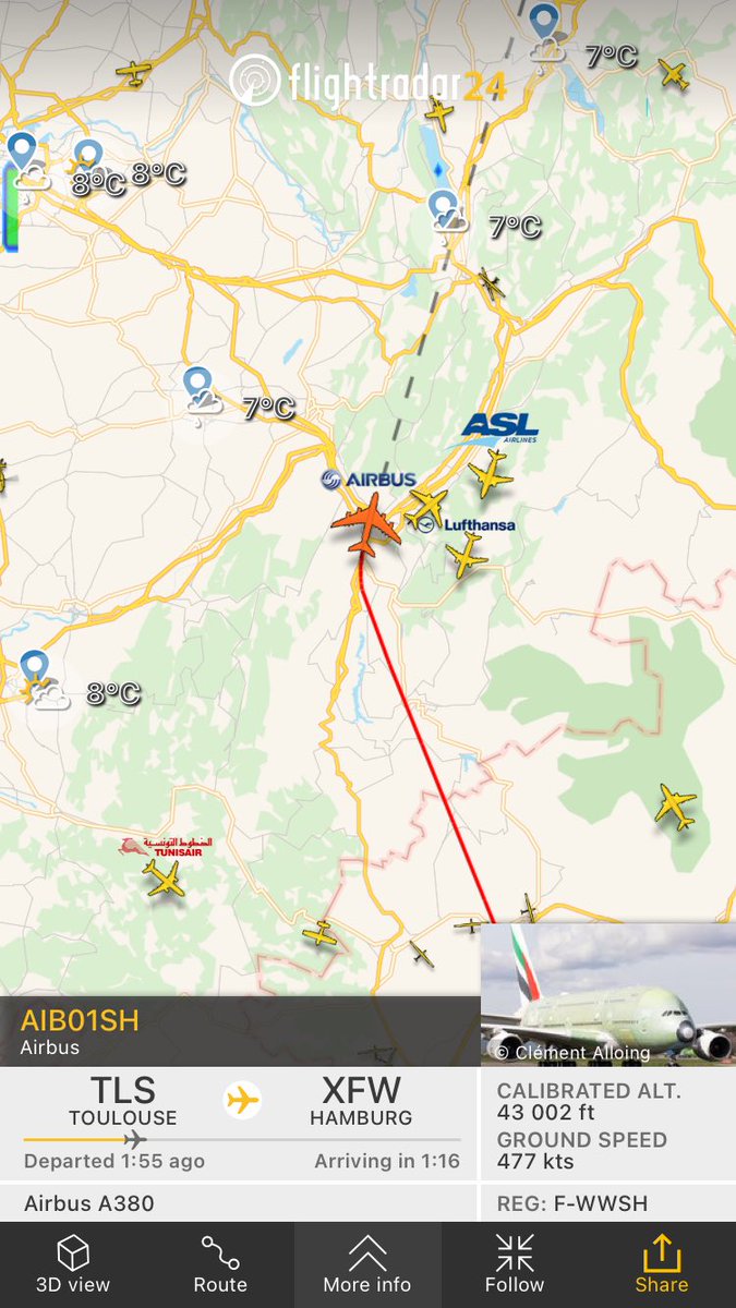 airsafari_'s tweet photo. I was always more of a 747 kind of a guy but this is still a sad of an era - the last #A380 ever built maiden flight
⁦@Airbus⁩

Flight from Toulouse to Hamburg
https://t.co/0nuPSEr2C9 https://t.co/wbuo6aD14W