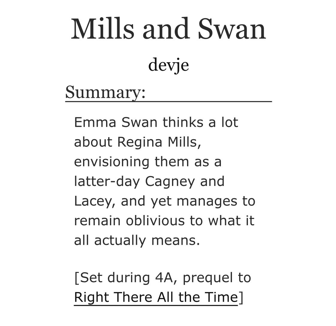 March 14: Mills and Swan by devje. Another series.  https://archiveofourown.org/works/3459791 