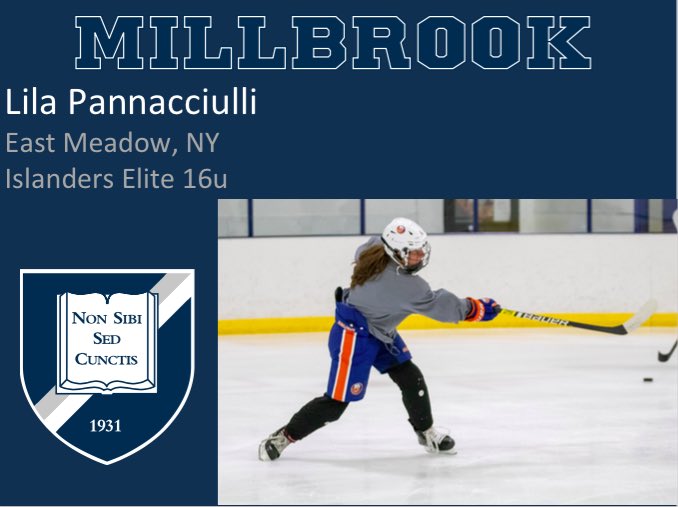 From East Meadow, NY, we are excited to welcome forward/defenseman Lila Pannacciulli! Welcome to Millbrook, Lila! @islanders_elite