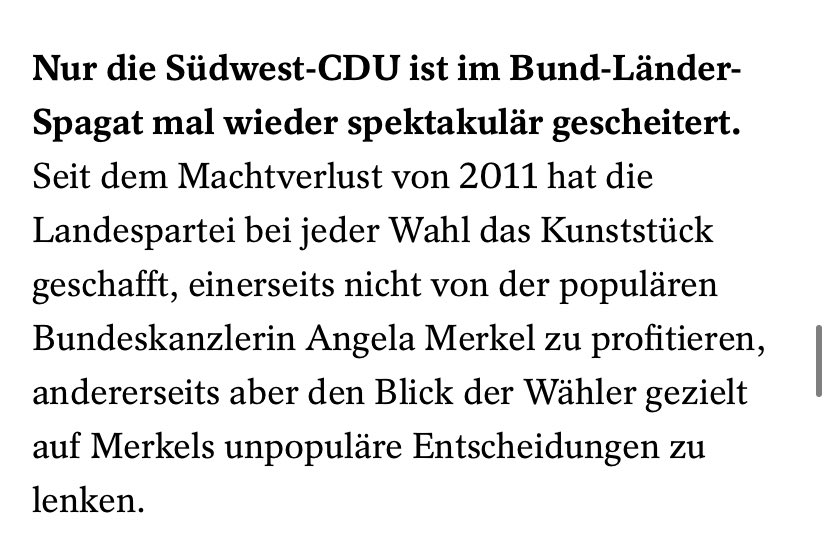 Wie lautet das Misserfolgsrezept der CDU im Südwesten? <a href="/MelAmann/">Melanie Amann</a> erklärt es im neuen Politik-Briefing aus dem <a href="/derspiegel/">DER SPIEGEL</a>-Hauptstadtbüro - Die Lage: Superwahljahr 2021. Im Wechsel mit <a href="/sefi99/">Sebastian Fischer</a>, <a href="/MartinKnobbe/">Martin Knobbe</a>, <a href="/philwitt/">Philipp Wittrock</a> spiegel.de/politik/deutsc…