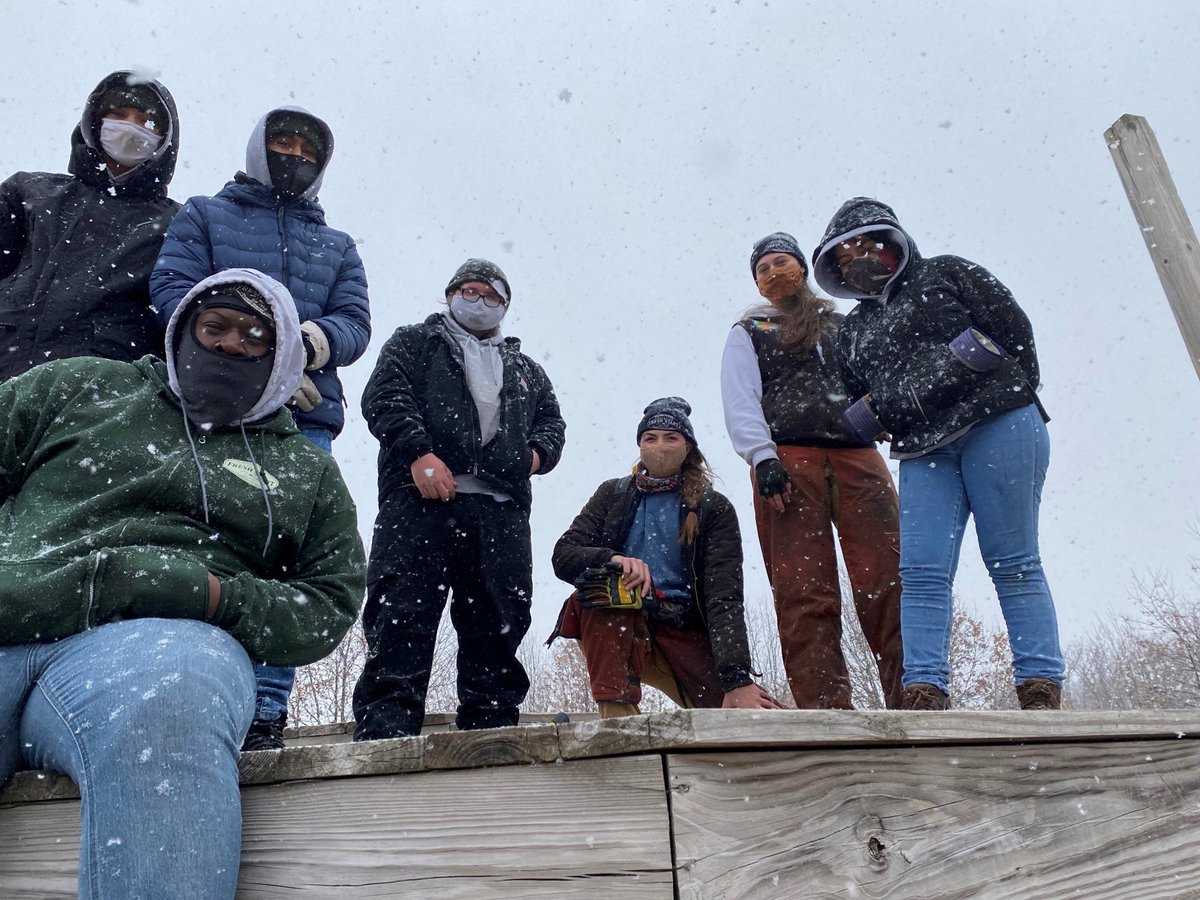 OFSMadison's tweet photo. It's not all work.... Thank you to Board Member & Prairie Moraine Friends, Inc. David L. for taking these fun pictures of Claire & Caroline's crew in the late winter snow storm on Monday! #danecountyparks @AmeriCorps https://t.co/tXzzpoXWgH