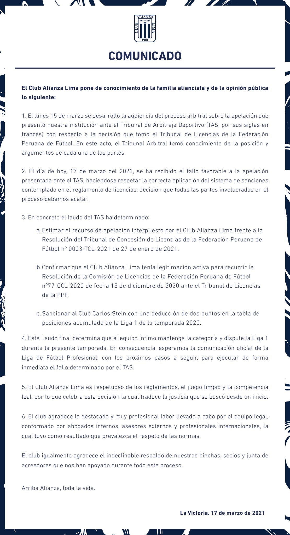 Club Alianza Lima on Twitter: "📄Comunicado oficial.… "
