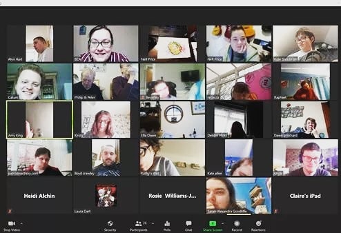 PowysFirst's tweet image. Tuesday Zoom Day! Our last session with artist Nell Price using watercolours to create images of the Corona Virus (our interpretations).  😀😀😀😀
#selfadvocacy #zoom #campaign #art #inspire #lockdown #artexhibition #energy #artyfarty #covid_19