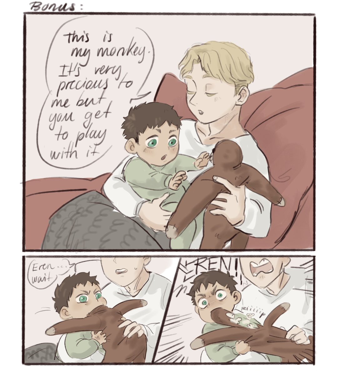 A modern AU where they are a happy enough family and little Zeke gets to meet baby Eren 