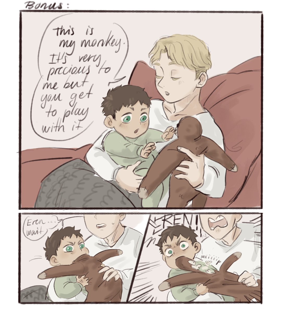 A modern AU where they are a happy enough family and little Zeke gets to meet baby Eren