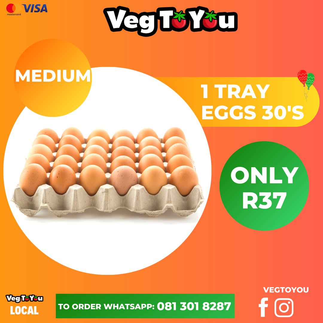 veg_you's tweet photo. Get your self 30 Medium sized eggs for R37 and Large eggs for R45,5. https://t.co/omPIlWcKVJ