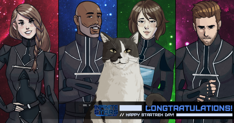 Hey! <a href="/StarTrek/">Star Trek</a>, look what you did!

You inspired me to create a visual novel! Thanks for dreaming up a better future for us all! Happy StarTrek Day<3 Live long and Prosper!

#space #scifi #visualnovel #gamedev #StarTrek