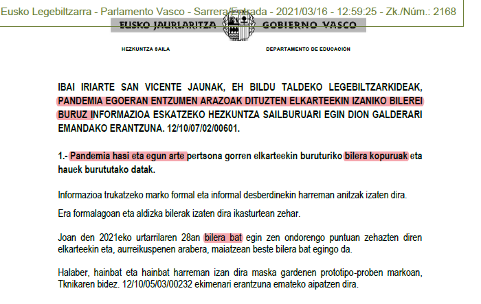 ibaiiriarte's tweet photo. Hau horrela, #Pandemia garaian #Hezkuntza Sailak @EuskalGorrak #Aransgi, #FEVAPAS, @ASPASOR , @ulertuz ... izaniko bilera kopuruaz galdetu nuen.
Erantzuna: batzordea burutu baina aste bete lehenago soilik elkartu ziren! #BehinBainoEz
Hau da #elkarlana? https://t.co/wfKclRxYAd