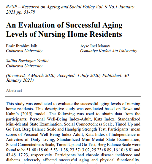 What is the successful aging levels of nursing home residents? Don't miss the answer by: E. Ibrahim Isik, A. Inel Manav and S.Bozdogan Yesilot.  #wellbeing #openacess <a href="/HipatiaPress/">Hipatia Press</a> hipatiapress.com/hpjournals/ind…