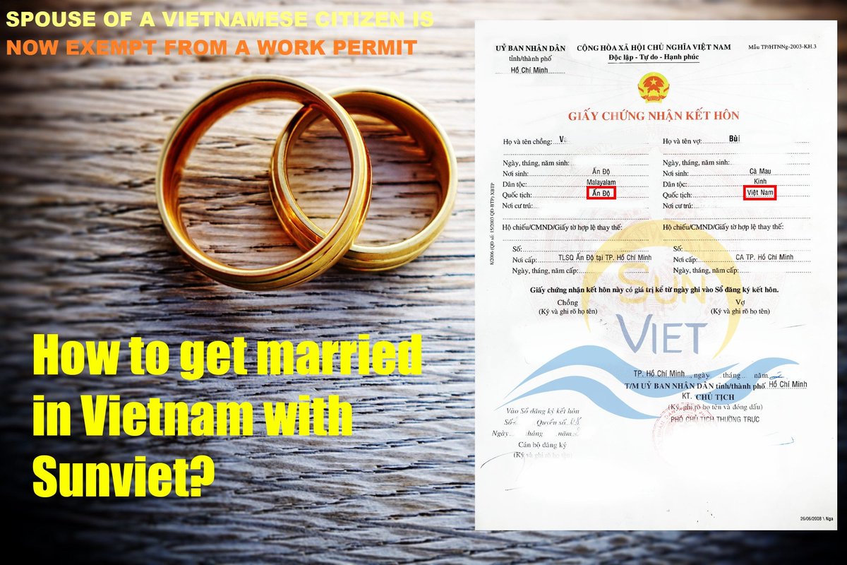 How to get married in Vietnam with Sunviet? 😎😎😎
*SPOUSE OF A VIETNAMESE CITIZEN IS NOW EXEMPT FROM A WORK PERMIT - 15th Feb 2021.
& What benefits you can get when you have the Marriage certificate with a Vietnamese.
#vietnammarried #marriedtovietnamese #investinvietnam   #TRC