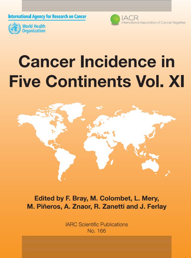 IARCWHO's tweet photo. Cancer Incidence in Five Continents, Vol XI (CI5-XI) is now available to buy in print format. The PDF is also available for free download.

The CI5 series provides info on the 🌏burden &amp; distribution of #cancer.

CI5-XI https://t.co/73gOBh1ovv
CI5 website https://t.co/zKcDQMTwMT https://t.co/LSFi4SdQx2