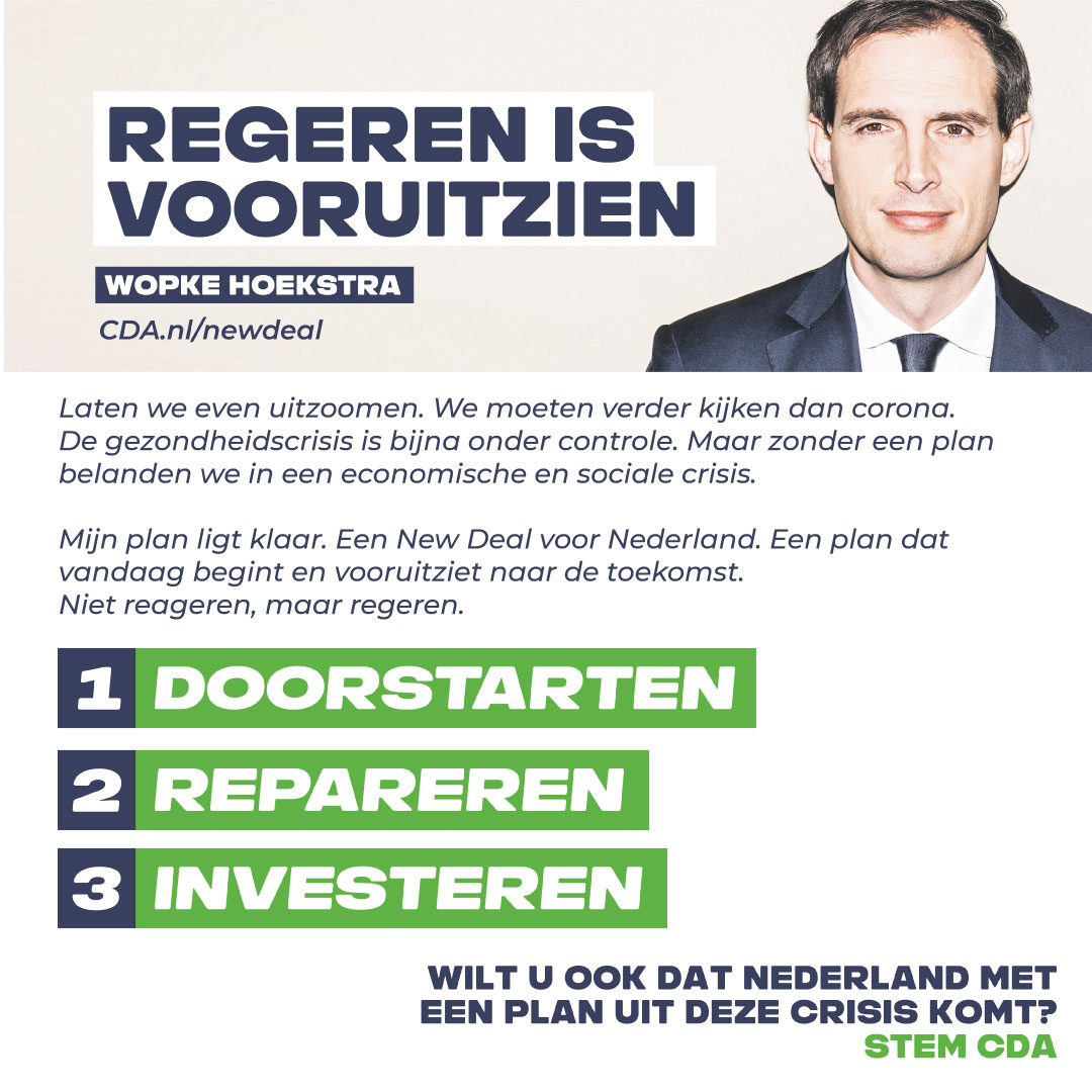 Wopkes plan voor Nederland na corona ligt klaar. Dat komt neer op: doorstarten, repareren en investeren in de dingen die er echt toe doen. #NewDeal #NuDoorpakken Lees er alles over op: cda.nl/newdeal
