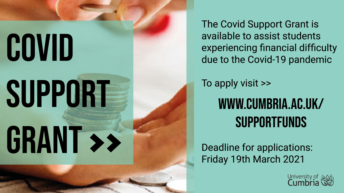 The Covid Support Grant is available for students experiencing financial difficulty due to Covid-19. Perhaps you are paying double rent or have lost income. To apply, download your Application form and guidance notes here ow.ly/Qln850DYK83  by 19th March.