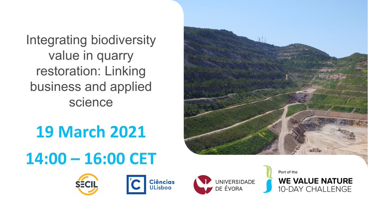 SECIL Biodiversity project will be represented at the <a href="/WeValueNature/">WeValueNature</a> event next friday 19 March. A partnership between SECIL, <a href="/MED_UEvora/">MED - Agriculture, Environment and Development</a>, <a href="/CE3CResearch/">CE3C</a>

Register at wevaluenature.eu/10-day-challen…
