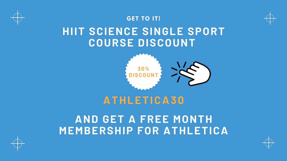 We're offering a massive 30% discount on all <a href="/hiitscience/">𝗛𝗜𝗜𝗧 𝗦𝗰𝗶𝗲𝗻𝗰𝗲</a> single sport courses including a one-month free membership on Athletica!

To purchase a course, go to HIIT Science.com and use the following coupon code for your discount: Athletica30

Until end of March 2021