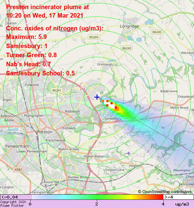plumeplotter's tweet photo. Latest Preston incinerator plume plot, 10:20 17/03/21 #Samlesbury #TurnerGreen #NabsHead https://t.co/vYUTMnLQDm https://t.co/Q37A0ULQ4z