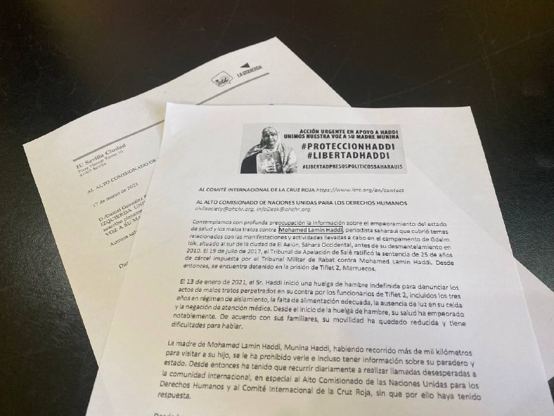 iusevillaciudad's tweet photo. 🇪🇭 Hoy desde la Comisión Colegiada de IU Sevilla ciudad hemos enviado a @OACNUDH y @CICR_es nuestra adhesión a la petición de libertad del preso político saharaui Mohamed Lamin Haddi. Unimos nuestra voz a su madre Munina.
#ProteccionHaddi #LibertadHaddi
https://t.co/C4MgUOL8Hs https://t.co/IYJVVAQAoV