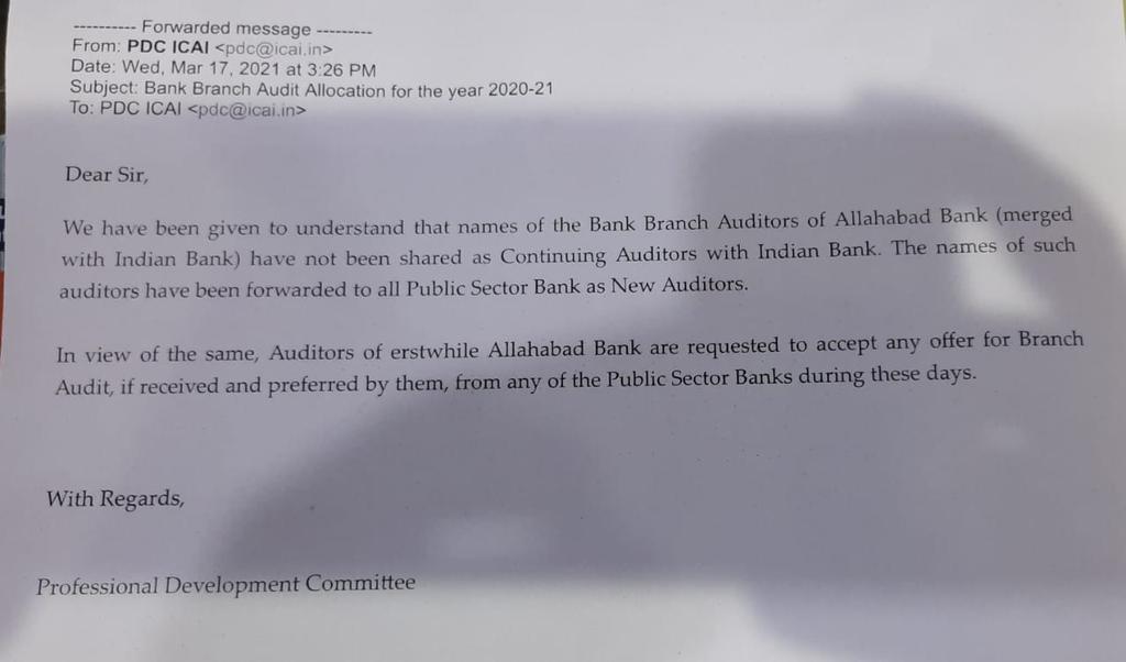 What a great down fall of the profession ? Auditors appointed by Allahabad Bank for four year have been informed by ICAI- PDC that they will be treated as fresh Auditor for other banks. Is this a PDC lapse or RBI negligence ? Who will compensate  us, the mighty Club 32 or RBI ?