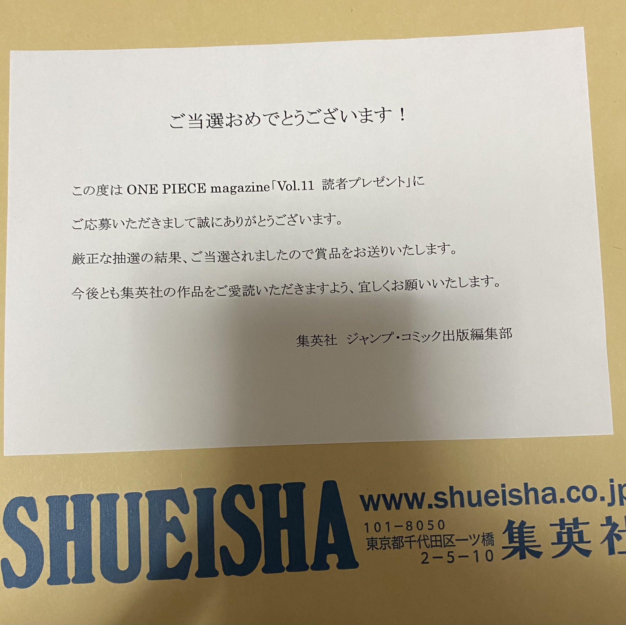 ワンピースマガジンvol.11 クリアファイル 当選品