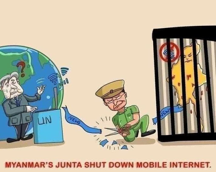 Hopeformyanmar1's tweet photo. The terrorist Junta had cut off mobile internet for the whole country since 15 March to black out its brutal tactics and live streaming of situations on the ground.We condemned this internet cut off. Must give our truthful voices NOW!
@SchranerBurgen1
@SecBlinken @freya_cole @UN https://t.co/N5G7YoP0Gh