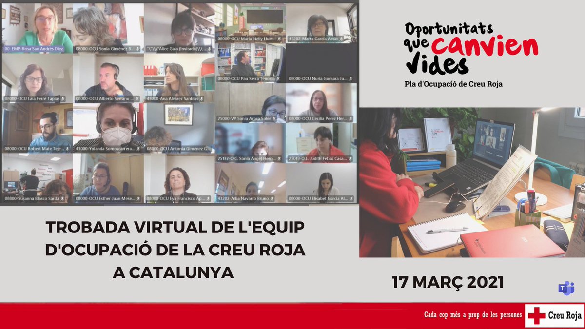 romaconh's tweet photo. Junto al equipo del #PlanEmpleoCruzRoja #OcupacioCreuRoja de @CreuRojaCAT, ponemos en valor el #treballenenequip realizado durante el 2020 para generar oportunidades que cambian las vidas de las personas desempleadas. ¡Enhorabuena por el trabajo desarrollado! ¡A por el 2021! https://t.co/SWlASU4mX7