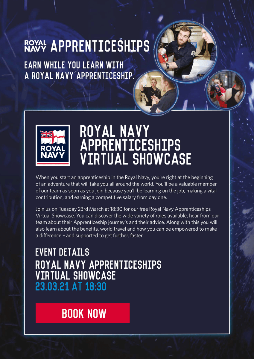 DYWTOH's tweet photo. ROYAL NAVY APPRENTICESHIPS VIRTUAL SHOWCASE 🇬🇧

Join them on Tuesday 23rd March at 18:30 for their free Royal Navy Apprenticeships Virtual Showcase. 

For more info and to book your place 👉 https://t.co/45AKRSj1up

#DYWScot #AJobForEveryone #MySkillsMakeMe https://t.co/Ks0eMJRUCJ
