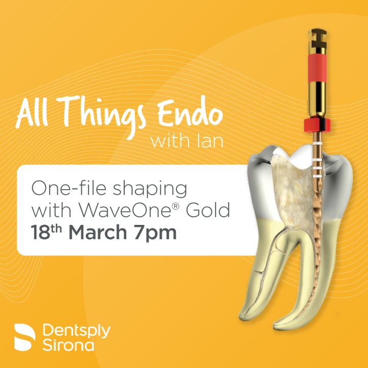SironaUKGraham's tweet photo. Join us for an introduction to one-file shaping with WaveOne Gold. WaveOne Gold is a reciprocating file system developed by Dentsply Sirona to shape root canals with just one single file for 80% of your endodontic cases. 18th March 7-7:45 pm. Register now: https://t.co/ysdy2VcMHx https://t.co/R6HHSdrxL1