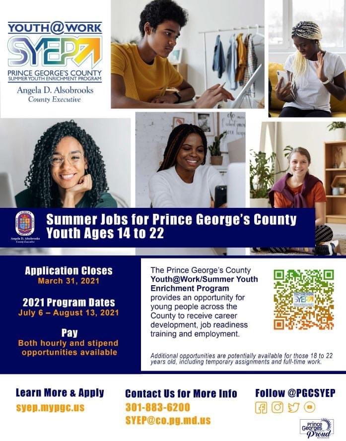 Prince George’s County SYEP applications open on March 31st!