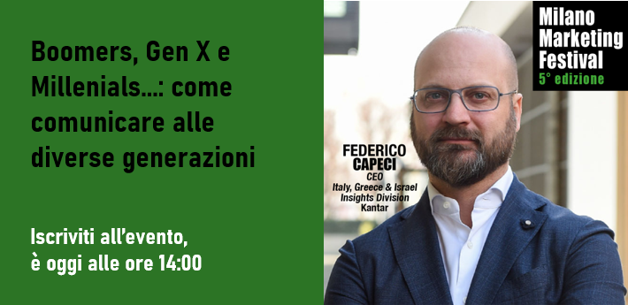 #MilanoMarketingFestival2020 oggi alle #14 si parla di #comunicazione e #generazioni con <a href="/FedericoCapeci/">Federico Capeci</a> <a href="/Kantar/">Erhan Kantar</a>. Registrati bit.ly/3u5tHCY #MMF2021 #DoItBetter