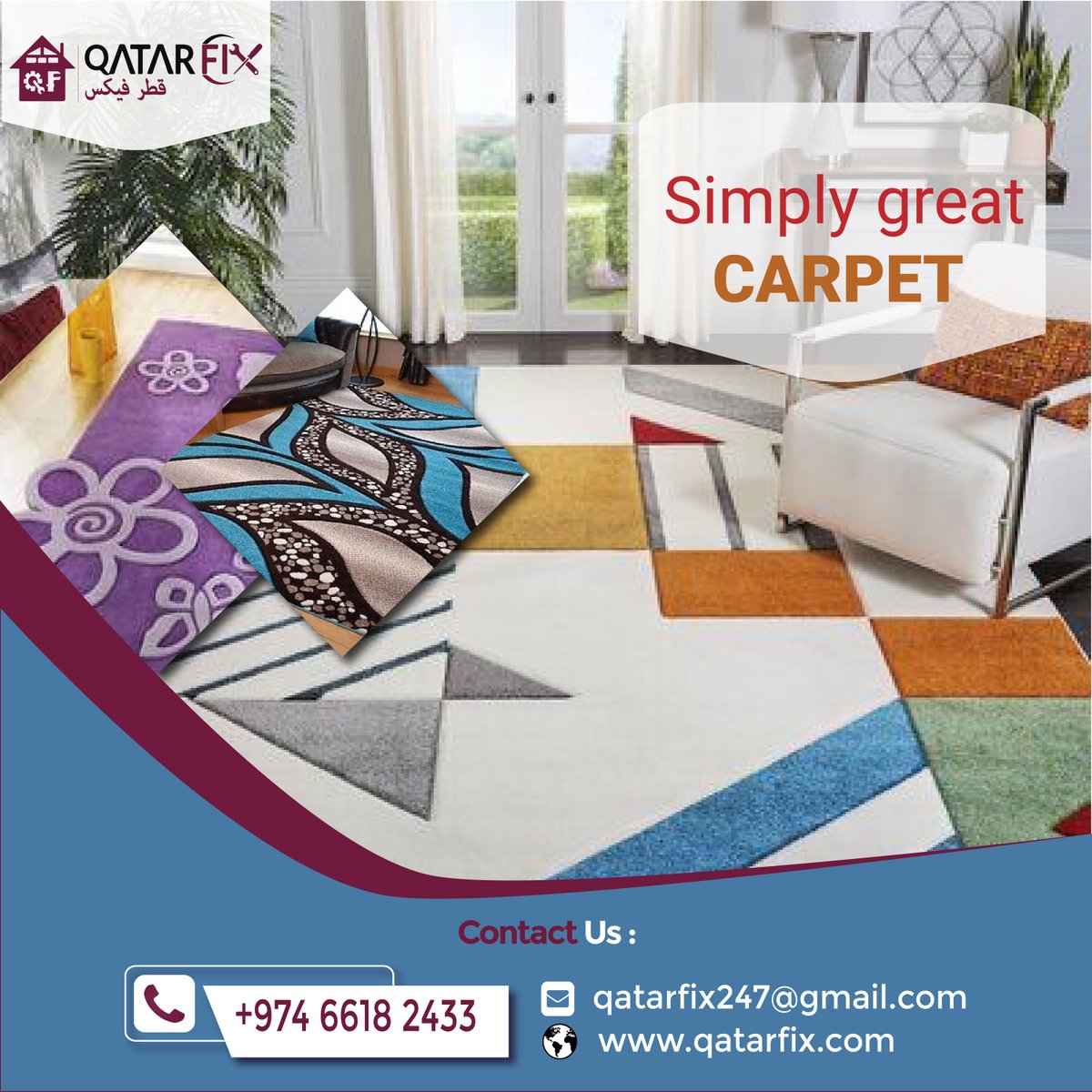 qatarfix's tweet photo. Carpets are the most luxurious items made of synthetic and fine quality material for a soothing floor solution. We are providing best carpets in Qatar. For more detail's +97466182433 🌐https://t.co/PkqRhLU8qL
#Carpet #carpets #carpetcleaning #carpetpython #carpetdesign #qatarfix https://t.co/eI4xbRJVnV