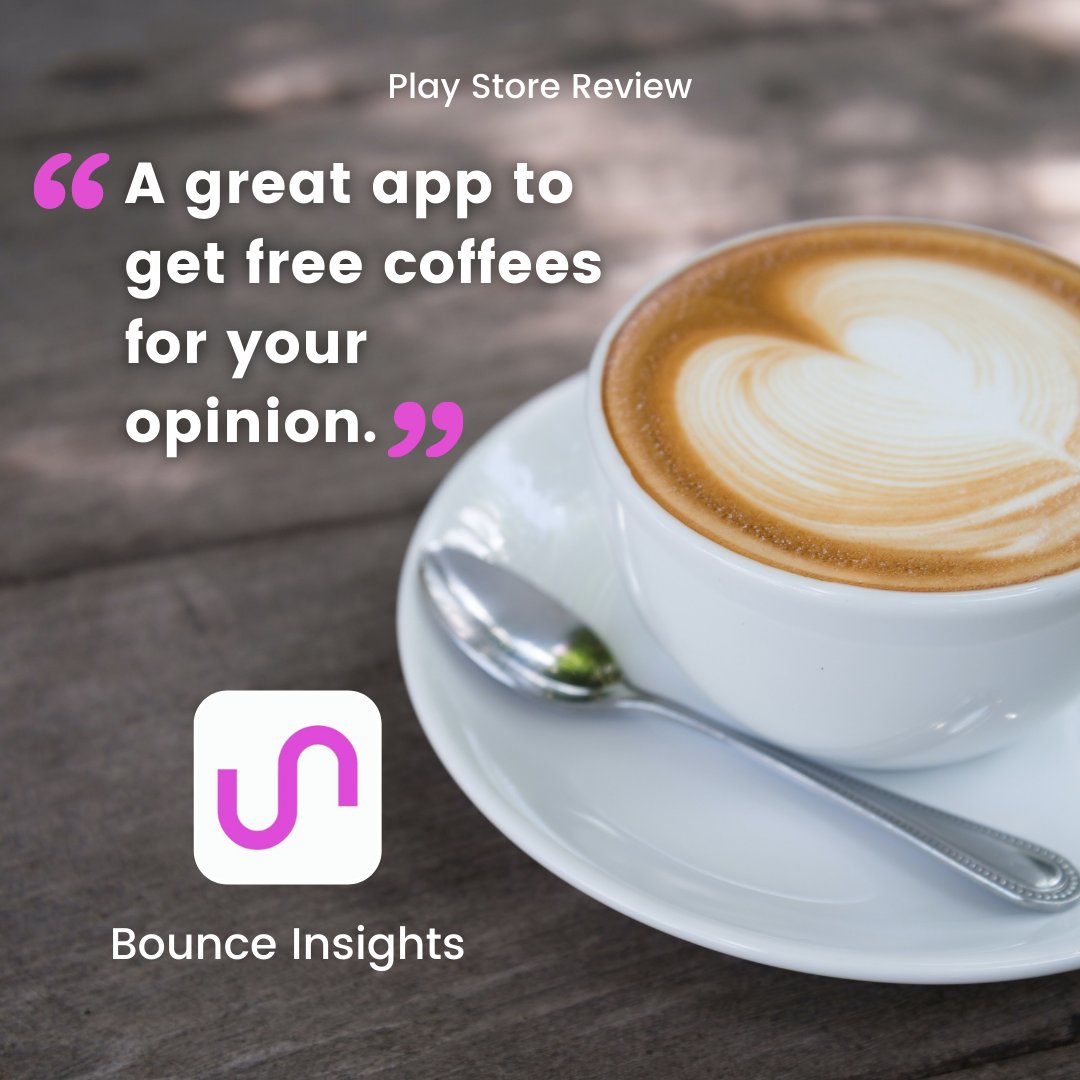 User #Review - 5 Stars! 'A great app to get free coffees for your opinion.' - Eddie Bergman #Bounce #MarketResearch #Ireland #Surveys #BounceInsights #IrishStartUp #TheAppThatGetsYouPaid #PublicOpinion #Insights #Rewards #Coffee #SupportLocal #Coffeedrinkers #Cafes