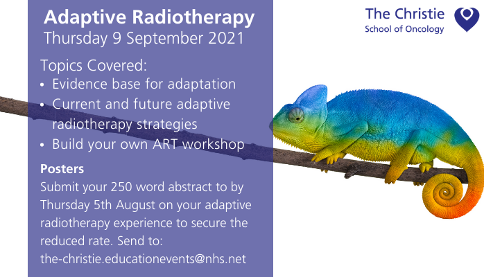 Our popular #SoOART2021 study day returns on 9 Sept & will again be led by international experts who provide a fully interactive session. #AdaptiveRadiotherapy strategies will be discussed with the opportunity to build your own ART workshop.

🎟️: bit.ly/3rXPx9Y
#RadOnc