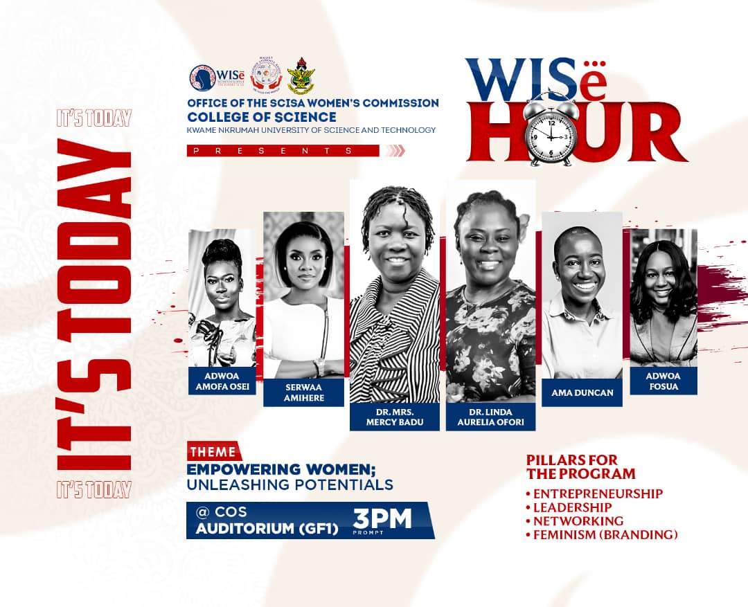 thescisaknust's tweet photo. It's today! The much anticipated program #WiseHour. All roads lead to the college of science auditorium. Time is 3:00pm prompt. Don't miss out. 
 
#ScisaKNUST https://t.co/YVDSoEIObq