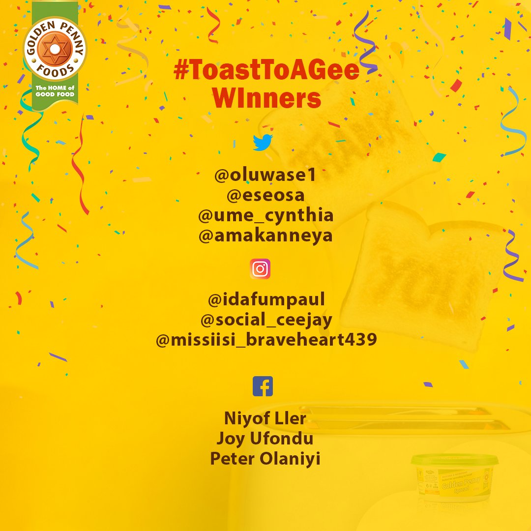CookItSpreadIt's tweet photo. The real winners of the #ToastToAGee challenge are your mums. The messages of love you sent to them were truly heartwarming.
Congratulations to our 10 winners and big thanks to everyone who participated.
#FeedingNaija https://t.co/5BtRoMu8al