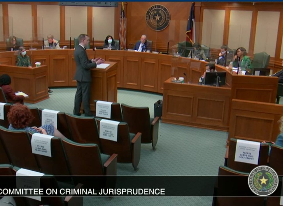 DougtheLawyer's tweet photo. Late in the evening Monday, I was honored to testify before the Texas House Criminal Jurisprudence Committee in favor of #HB744 by Chairwoman Nicole Collier. I was even more honored /1 https://t.co/LmKm7dlynw