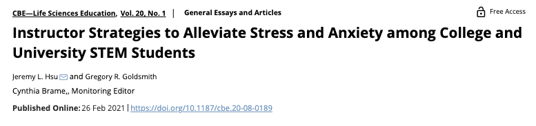 This article summarizes evidence-based strategies instructors can use to address student stress and anxiety:  ow.ly/2pRA50E0Ak4