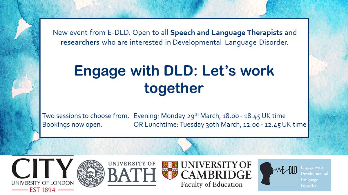 Engage_DLD's tweet image. ⭐️Tickets still available⭐️Brand new @Engage_DLD
online event for Speech and Language Therapists and Researchers, who have an interest in #DevLangDis 
👋(UK &amp;amp; international welcome) Sign up: engage-dld.com/whats-on Please share!