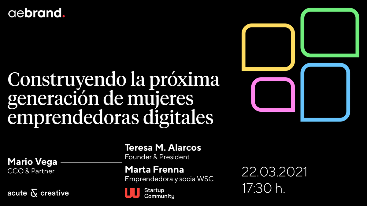 AebrandORG's tweet photo. ‼️Próximo #BrandSeries‼️
🗓️lunes 22 de marzo ⏰17.30 horas
👤 @teresaalarcos @soydigitalwoman
👤 @Vegadier @acute_es
👤 @martafrenna #GreyGlasses
✍️https://t.co/bUzBKXkslO
#Webinar #Emprendimiento #Branding #MarcaPersonal https://t.co/LFhejEkpH6