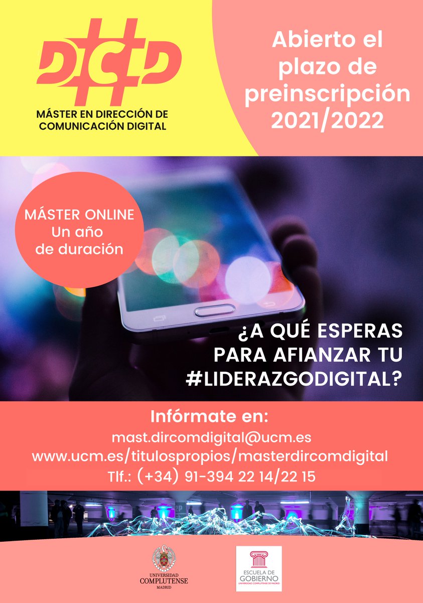 dircomdigital's tweet image. HOY EMPIEZA EL PLAZO DE PREINSCRIPCIÓN A NUESTRO MÁSTER ONLINE @esgobiernoucm  #ComunicaciónDigital #FormaciónOnline #UCM TE ESTAMOS ESPERANDO