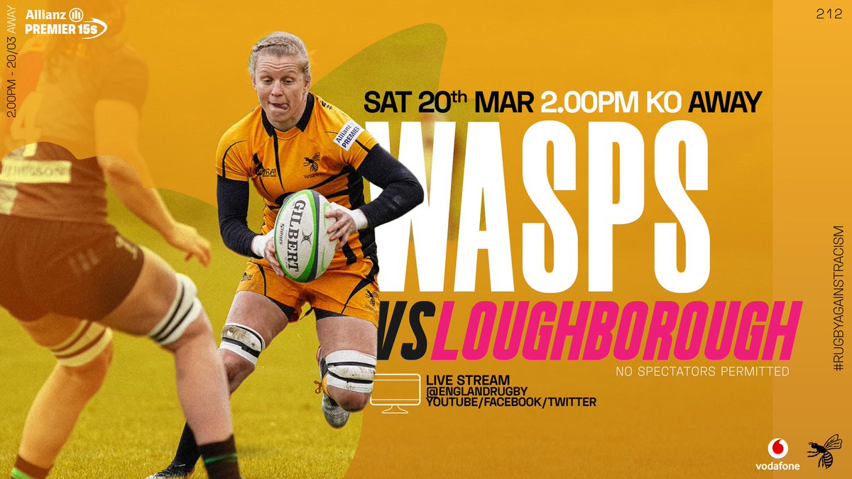 waspswomen's tweet photo. 🐝WASPS v @LightningRugby ⚡️
📅 Saturday 20th March
📍Loughborough University
⏰ 2.00 KO
⚠️ No Spectators permitted
📺 Live Stream @englandrugby Twitter/FB/YouTube
📸 @rwredmanphotography
#IntoReality #212 #RugbyAgainstRacism #blacklivesmatter https://t.co/G9FwD5saUt
