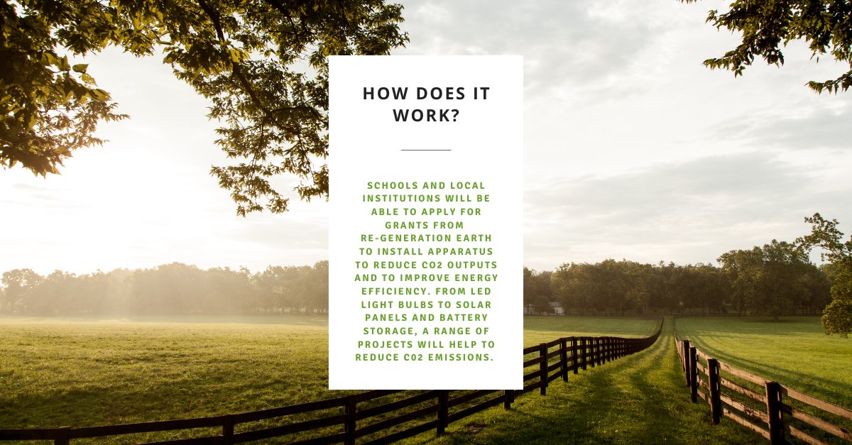 Re-Generation Earth (@regenerationea1) on Twitter photo The fourth and final programme is our CO2 reduction scheme! 
We will help fund schools and local institutions to transition to renewable energy, not only to reduce carbon outputs but to educate our future leaders! For more information, visit our website bit.ly/38mQDo2 The fourth and final programme is our CO2 reduction scheme! 
We will help fund schools and local institutions to transition to renewable energy, not only to reduce carbon outputs but to educate our future leaders! For more information, visit our website bit.ly/38mQDo2