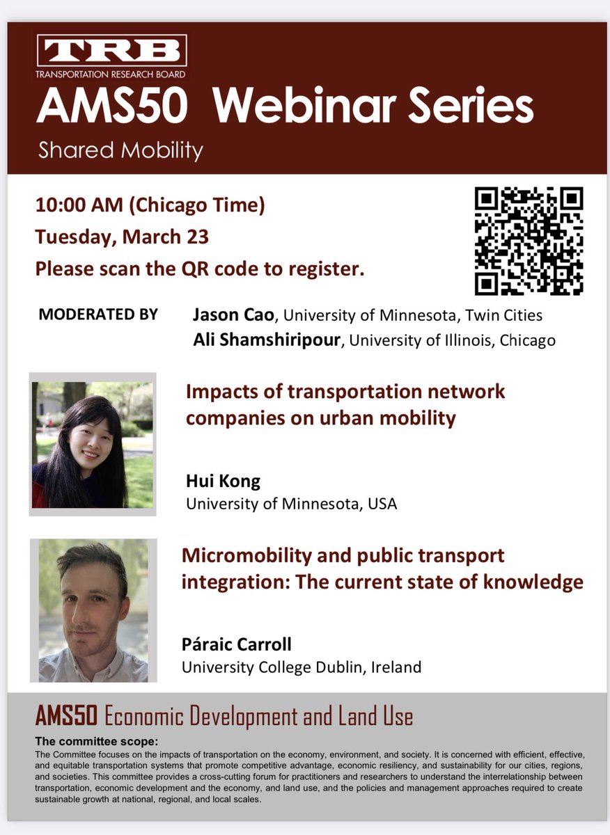 Shared mobility AMS 50 webinar by Dr Hui Kong and Dr Paraic Carroll on March 23. Please register
