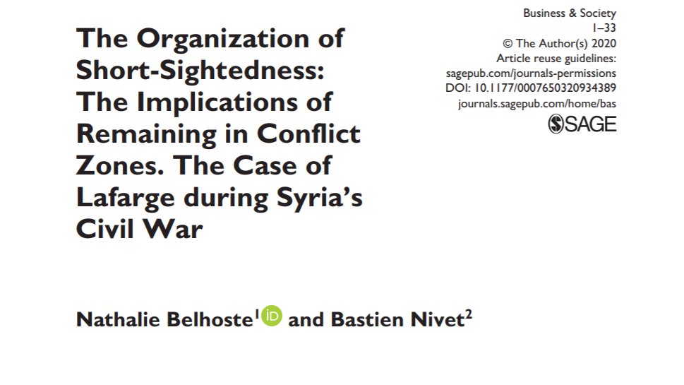 BASeditors's tweet photo. Why does a multinational company decide to continue operating in an area of limited statehood? Read new study by @nbelhoste @Grenoble_EM &amp; @nivetb @EMLVparis exploring the conflict-sensitive practices of Lafarge during Syria's civil war. #stakeholders https://t.co/1GdobXNJjd https://t.co/FeTJcAqxJU