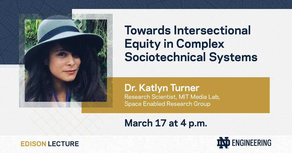 Notre Dame Engineering (@ndengineering) on Twitter photo We’re lucky to have Katlyn Turner (<a href="/NotreDame/">University of Notre Dame</a> '12), @MediaLab Research Scientist with us (virtually) speaking on sociotechnical #equity today.🍀
Join us! (4pm EST) ➡️ bit.ly/2PumSLr We’re lucky to have Katlyn Turner (<a href="/NotreDame/">University of Notre Dame</a> '12), @MediaLab Research Scientist with us (virtually) speaking on sociotechnical #equity today.🍀
Join us! (4pm EST) ➡️ bit.ly/2PumSLr