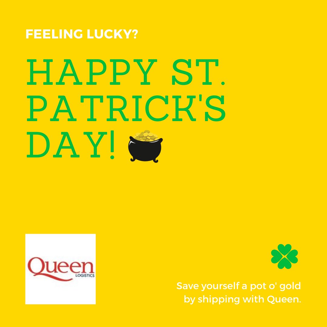 QueenLogistics's tweet image. Save some gold and ship with Queen. Happy St. Patrick’s Day from Queen Logistics!
#ShippingFitForAQueen 
•
•
•
#QueenLogistics #Shipping #Logistics #3PL #LTL #Trucking