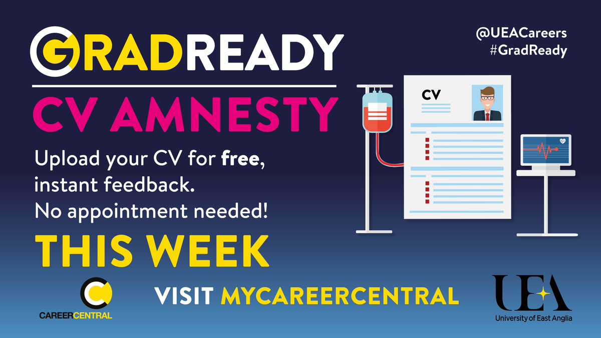 CV Amnesty is here! Get FREE instant feedback on your CV!
Whether your CV needs a rewrite, some fine-tuning or could be adapted for a particular job – we can help! 
Send us your CV here: bit.ly/3oCaNQ9
#GradReady